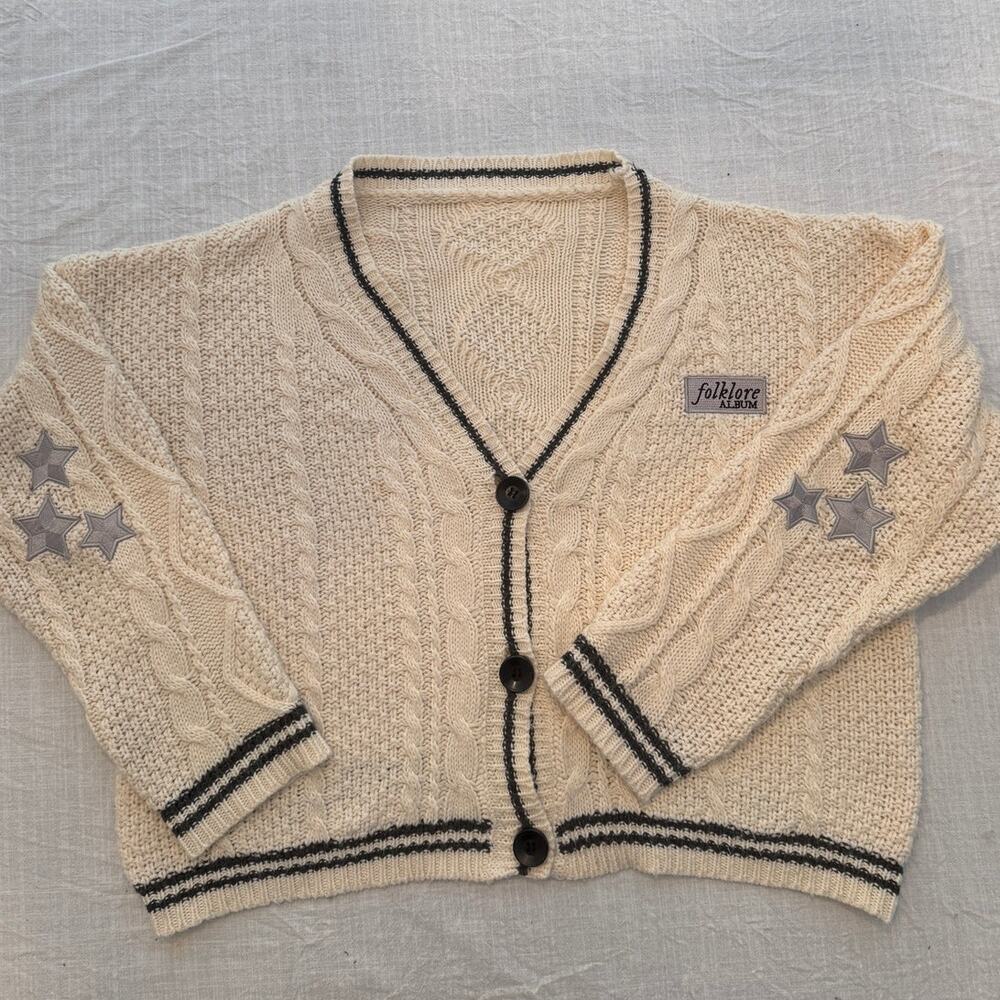 Taylor Swift | rare Cardigan 2020 Folklore patch cream cable knit sweater M/L